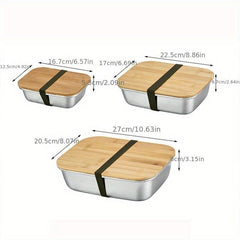 600ml Stainless Steel Square Lunch Box & Bamboo Lid