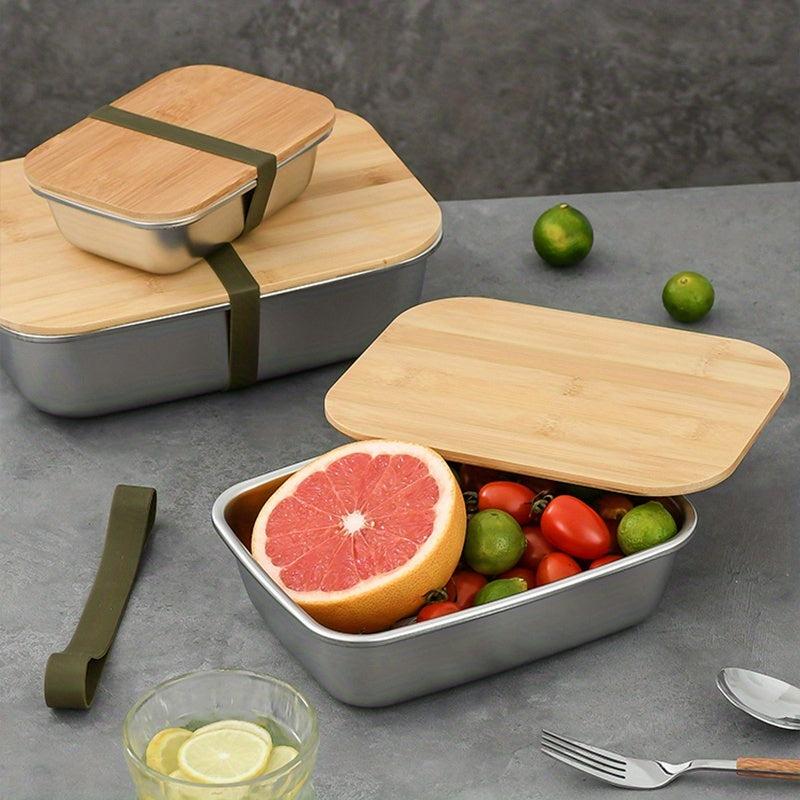 600ml Stainless Steel Square Lunch Box & Bamboo Lid