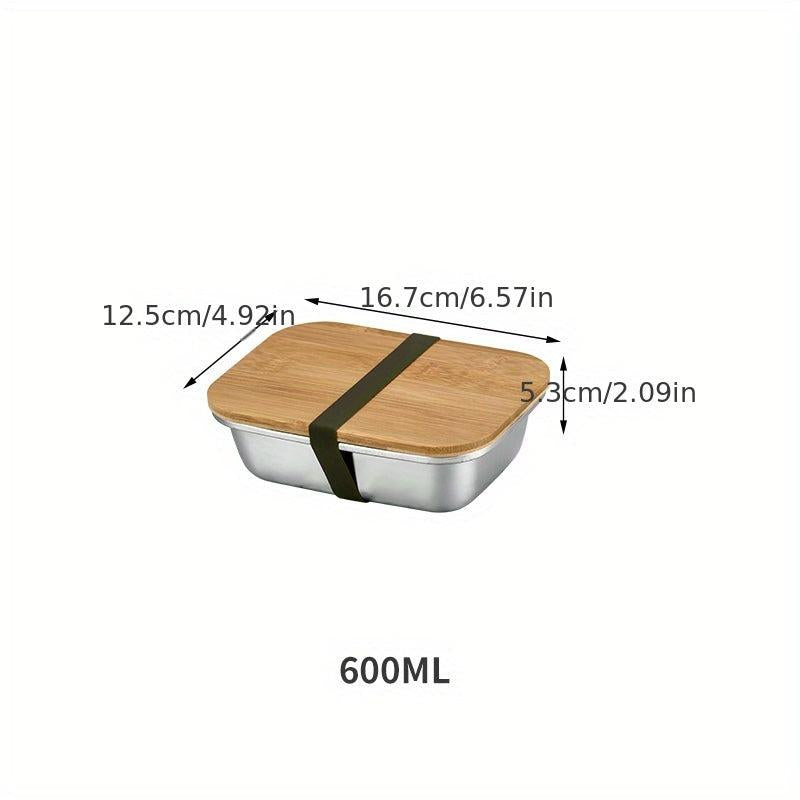 600ml Stainless Steel Square Lunch Box & Bamboo Lid