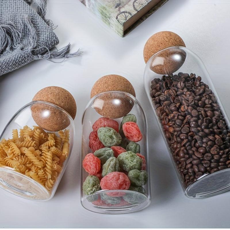 Glass Food Storage Jars With Wood Lid - Set of 3