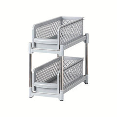 2 Tier Sliding Cabinet Basket Organizer Shelf w/ Pull Out Drawer
