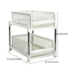 2 Tier Sliding Cabinet Basket Organizer Shelf w/ Pull Out Drawer
