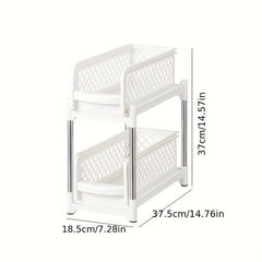 2 Tier Sliding Cabinet Basket Organizer Shelf w/ Pull Out Drawer