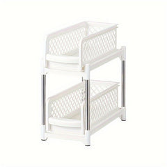 2 Tier Sliding Cabinet Basket Organizer Shelf w/ Pull Out Drawer