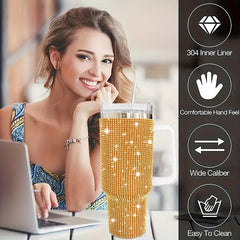 40oz Studded Tumbler Straw Cup Bling Cup Handle Car Bottle Halloween Decor