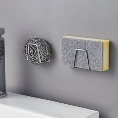 Stainless Steel Sink Sponges Holder Self Adhesive Drying Rack and Wall Hooks