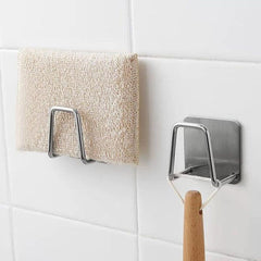 Stainless Steel Sink Sponges Holder Self Adhesive Drying Rack and Wall Hooks