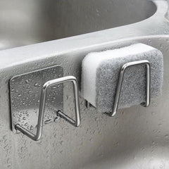 Stainless Steel Sink Sponges Holder Self Adhesive Drying Rack and Wall Hooks