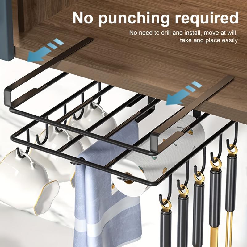 Stainless Steel Utensil Rack with Hooks for Cookware Storage