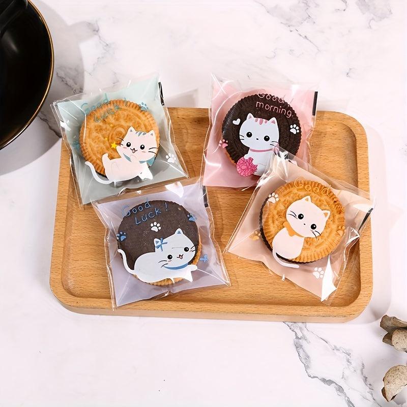 100pcs Cartoon Graphic Self Sealing Plastic Bags for Biscuits Snacks Nuts Candy