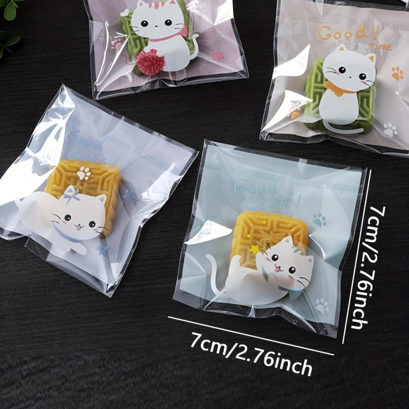 100pcs Cartoon Graphic Self Sealing Plastic Bags for Biscuits Snacks Nuts Candy