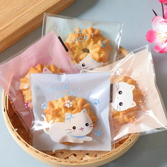 100pcs Cartoon Graphic Self Sealing Plastic Bags for Biscuits Snacks Nuts Candy