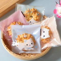 100pcs Cartoon Graphic Self Sealing Plastic Bags for Biscuits Snacks Nuts Candy