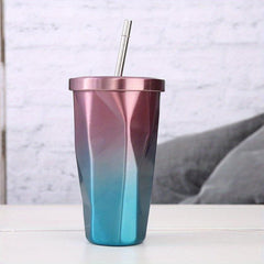 Gradient Vacuum Flask With Straw 500ml Insulated Cup