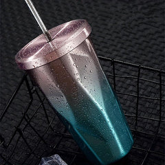 Gradient Vacuum Flask With Straw 500ml Insulated Cup