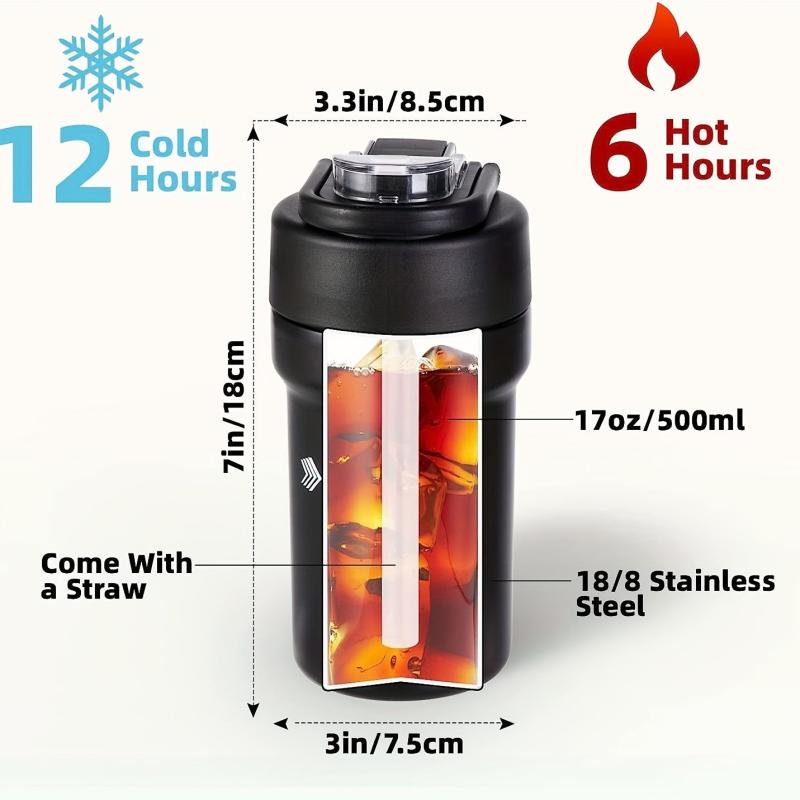 17oz Travel Coffee Mug Insulated Spill Proof with Lid & Straw