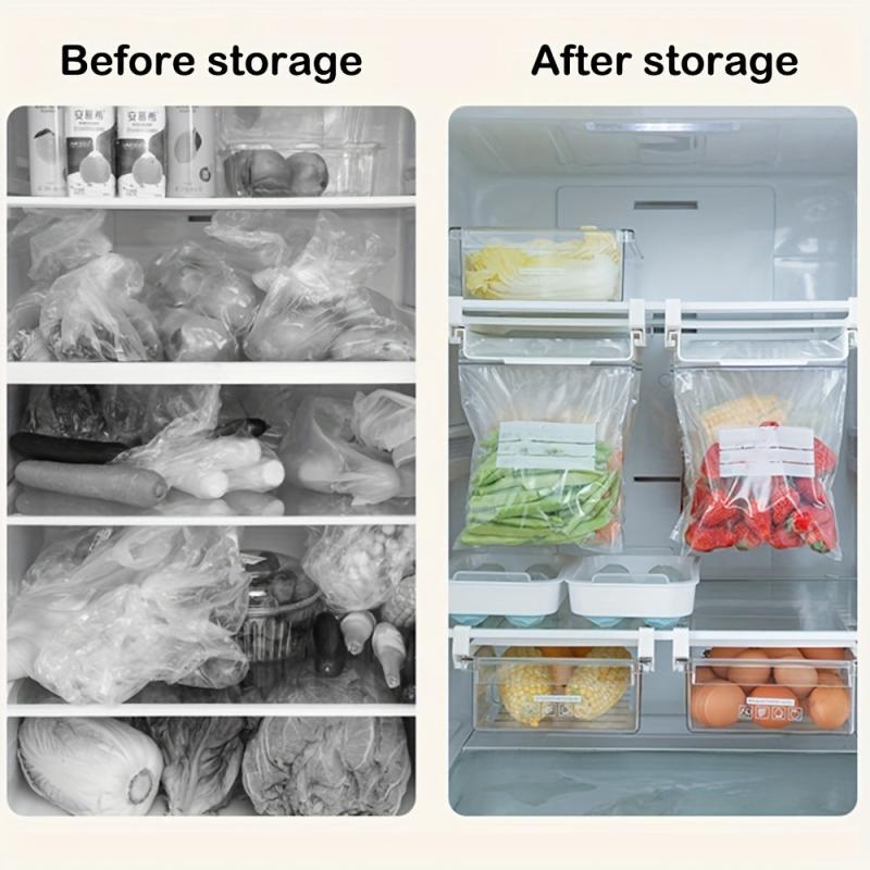 Fridge Drawer Rack & Storage Hanger with 10pcs Food Storage Bags