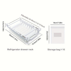Fridge Drawer Rack & Storage Hanger with 10pcs Food Storage Bags