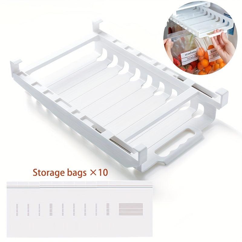 Fridge Drawer Rack & Storage Hanger with 10pcs Food Storage Bags