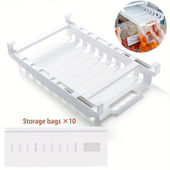 Fridge Drawer Rack & Storage Hanger with 10pcs Food Storage Bags