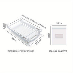 Fridge Drawer Rack & Storage Hanger with 10pcs Food Storage Bags