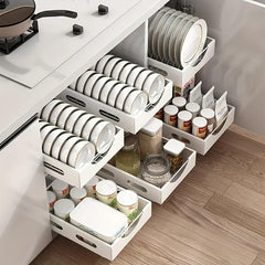 Kitchen Dish Rack Cabinet Built-in Pull-out Type Bowl Plate Divider Storage