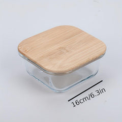 Glass Lunch Box With Bamboo Lid Fresh keeping Box Microwave Oven