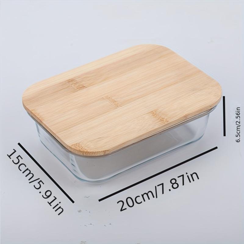 Glass Lunch Box With Bamboo Lid Fresh keeping Box Microwave Oven