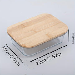 Glass Lunch Box With Bamboo Lid Fresh keeping Box Microwave Oven