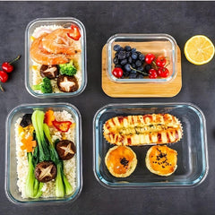 Glass Lunch Box With Bamboo Lid Fresh keeping Box Microwave Oven