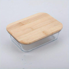 Glass Lunch Box With Bamboo Lid Fresh keeping Box Microwave Oven