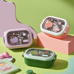 1000ML Stainless Steel Lunch Box w/ Cover, Grided, Cartoon Food Container