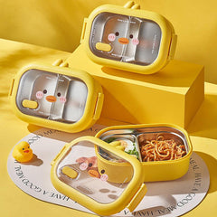 1000ML Stainless Steel Lunch Box w/ Cover, Grided, Cartoon Food Container