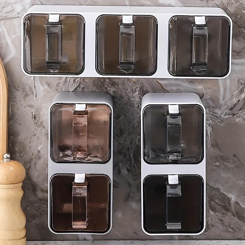 Wall-Mounted Condiment Jar Set with Spoon - Kitchen Organizer
