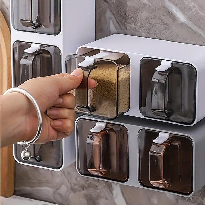 Wall-Mounted Condiment Jar Set with Spoon - Kitchen Organizer