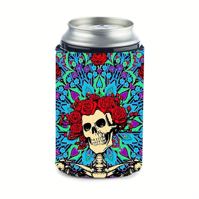 Insulated Rose Skull Can Cooler Sleeves - Keep Your Drinks Cold All Day