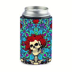 Insulated Rose Skull Can Cooler Sleeves - Keep Your Drinks Cold All Day
