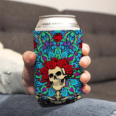 Insulated Rose Skull Can Cooler Sleeves - Keep Your Drinks Cold All Day