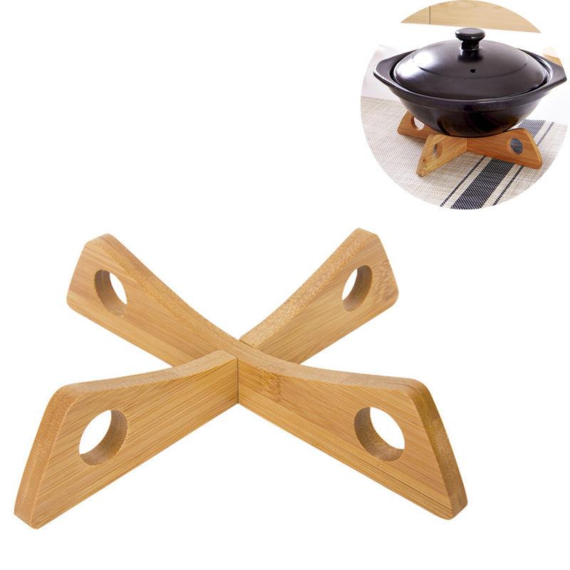 Bamboo Pot Holder Stand Heat Insulating Anti Scald Rack Kitchen Essential
