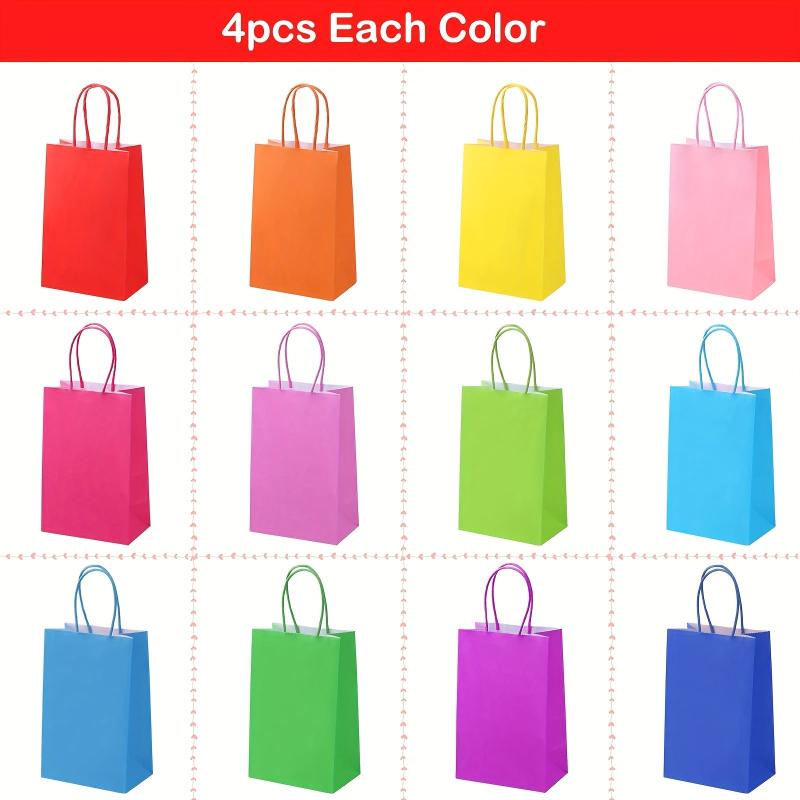48pcs Small Party Favor Bags in 12 Colors, Gift Bags with Handles for Kids Birth