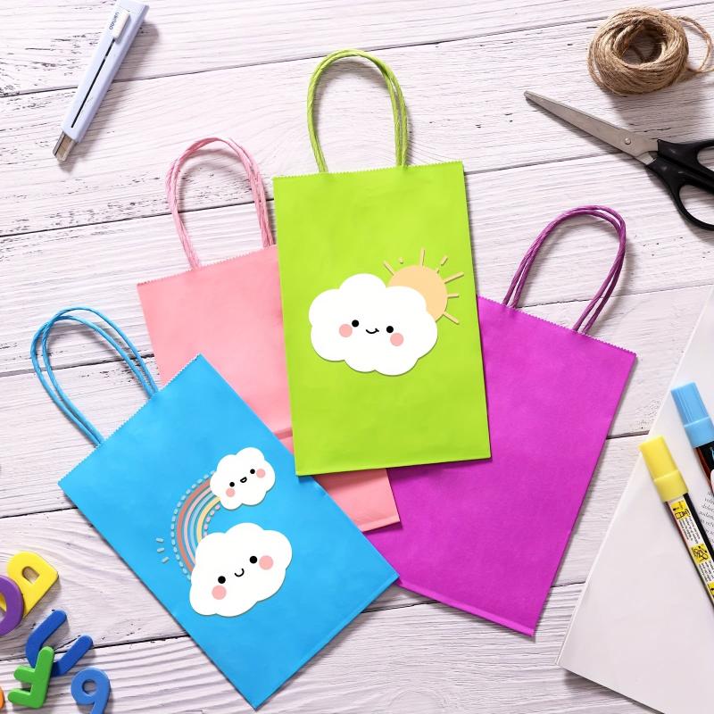 48pcs Small Party Favor Bags in 12 Colors, Gift Bags with Handles for Kids Birth