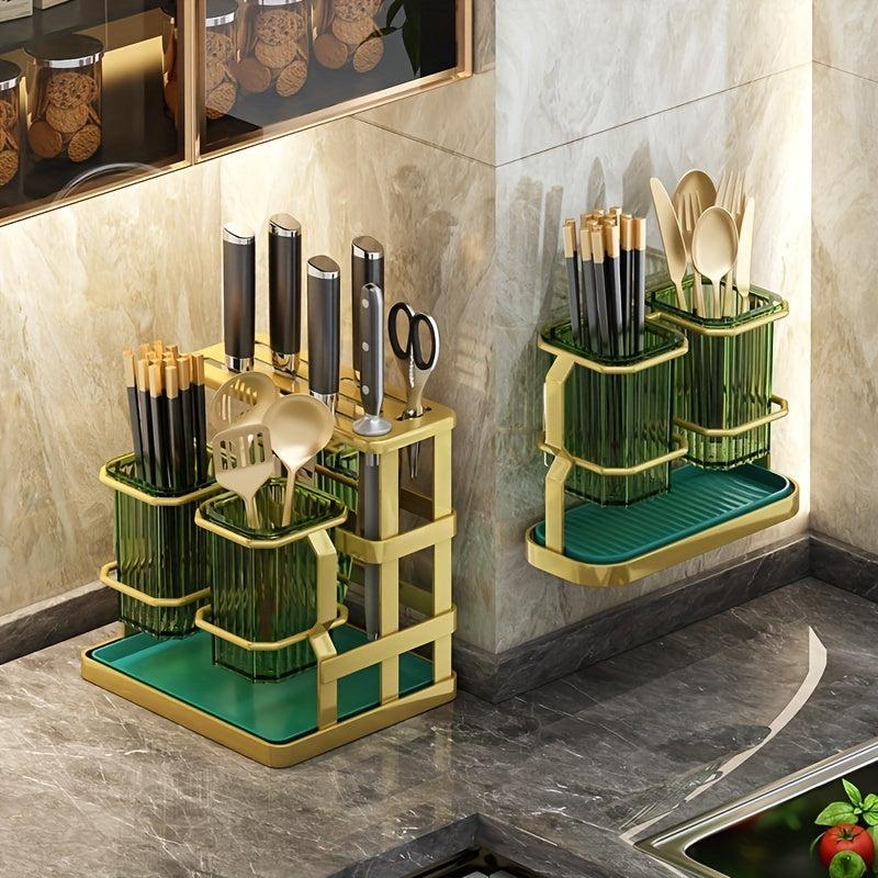 Chopstick Holder Cutlery Storage Organizer Drain Rack With Drip Tray