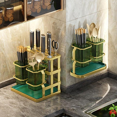 Chopstick Holder Cutlery Storage Organizer Drain Rack With Drip Tray