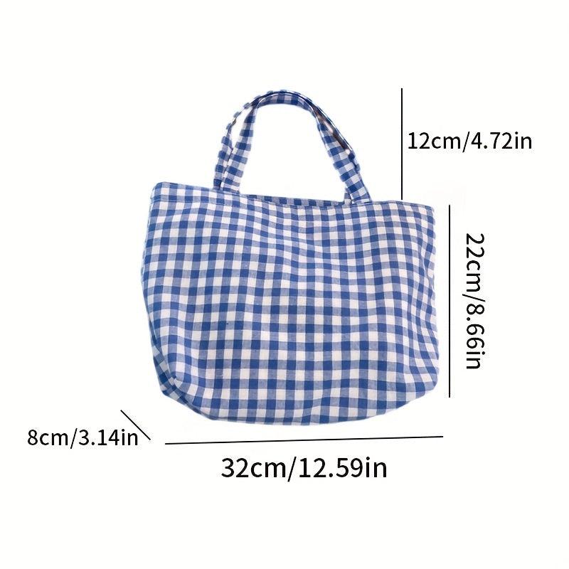 Plaid Portable Lunch Bag Student Shopping Bag Travel Picnic Camping Outdoor Bag