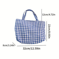 Plaid Portable Lunch Bag Student Shopping Bag Travel Picnic Camping Outdoor Bag