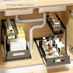 2 Layer Sliding Sink Rack Cabinet Storage for Kitchen & Bathroom