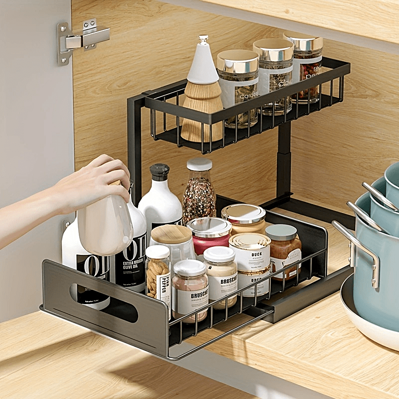 2 Layer Sliding Sink Rack Cabinet Storage for Kitchen & Bathroom