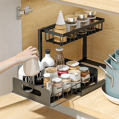 2 Layer Sliding Sink Rack Cabinet Storage for Kitchen & Bathroom