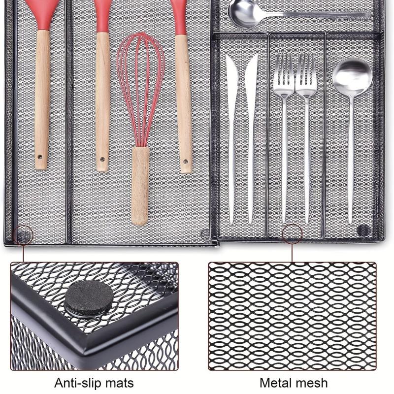 Metal Cutlery Tray 6 Compartments Kitchen Drawer Utensil Organizer