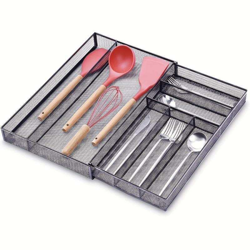 Metal Cutlery Tray 6 Compartments Kitchen Drawer Utensil Organizer